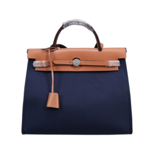Hermès Herbag bag in blue canvas and orange leather 31 cm