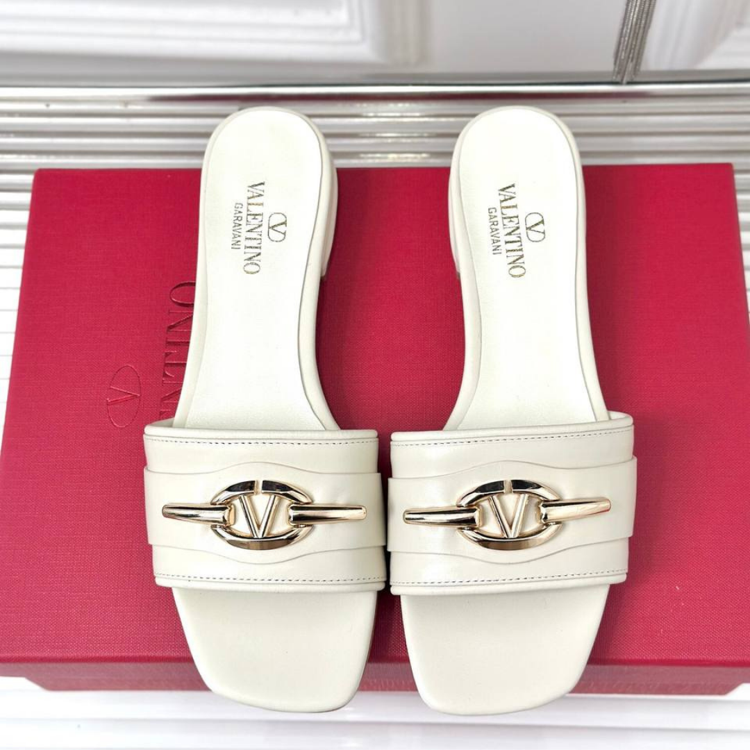Roger Vivier Moon Sandals in White Leather with Gold Buckle view 2