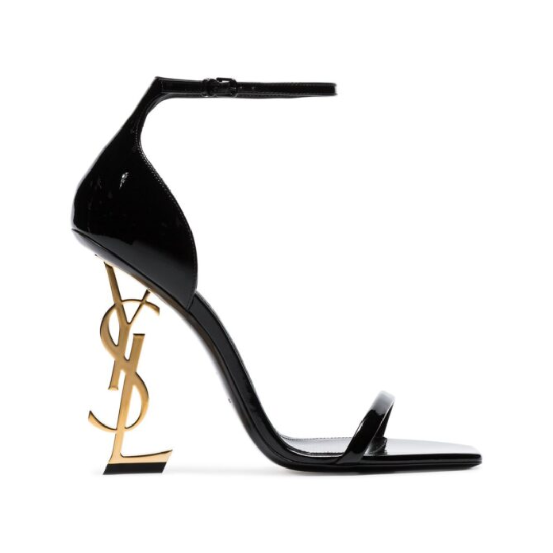 Saint Laurent Opyum Black and Gold 11cm Heeled Sandals