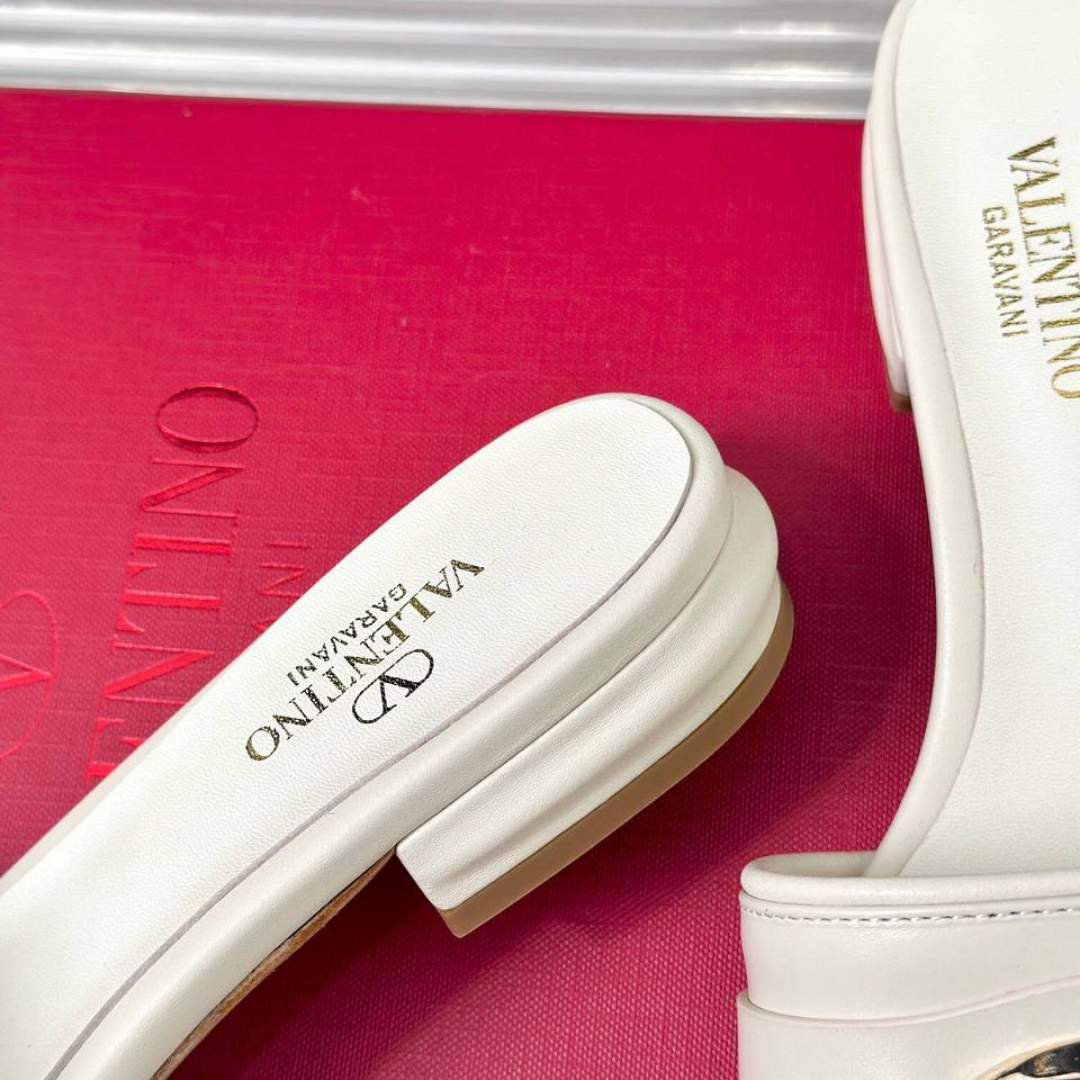 Roger Vivier Moon Sandals in White Leather with Gold Buckle view 3