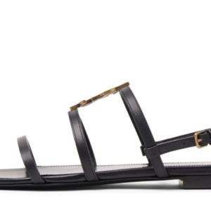 Saint Laurent Cassandra sandals in black leather with YSL monogram