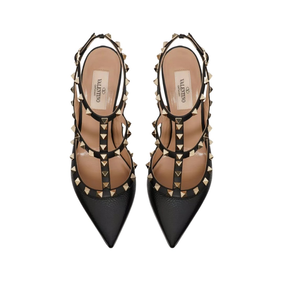 Valentino Rockstud pumps in black leather with heel strap and 10 cm heel - Image 4