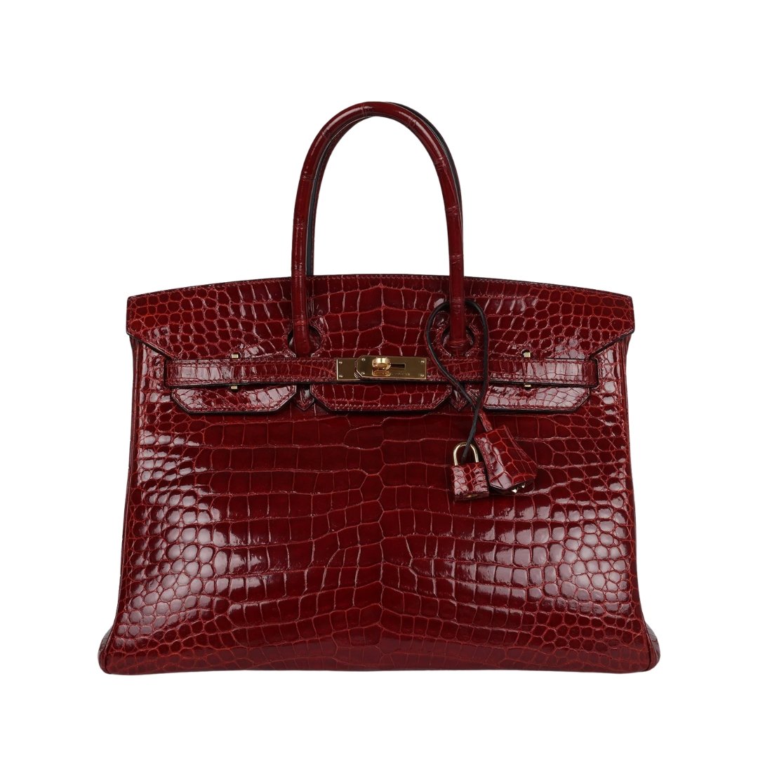 Hermès Birkin 35 bag in shiny crocodile Porosus Rouge H with gold hardware