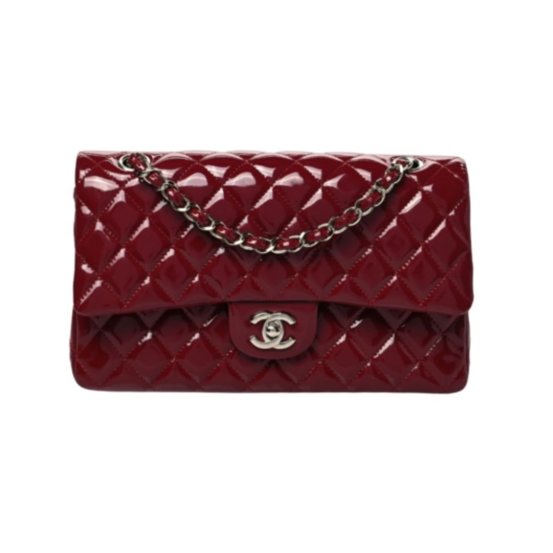 Chanel 11.12 Double Flap Burgundy Jumbo Patent 30cm Bag