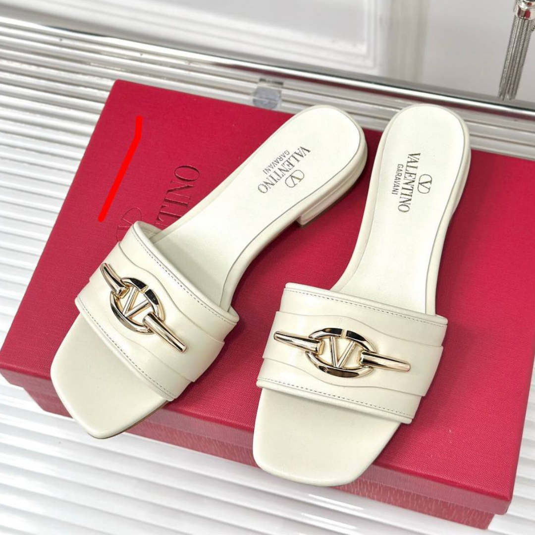 Roger Vivier Moon Sandals in White Leather with Gold Buckle view 4