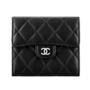 Chanel Classic Wallet in Black Leather with Silver Details 10.5 cm