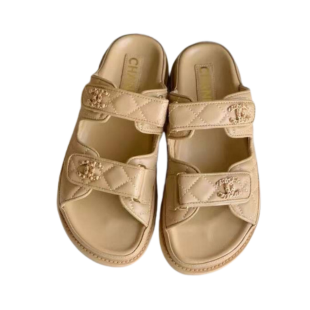 Dior Dway sandals in beige leather with tone-on-tone embroidery