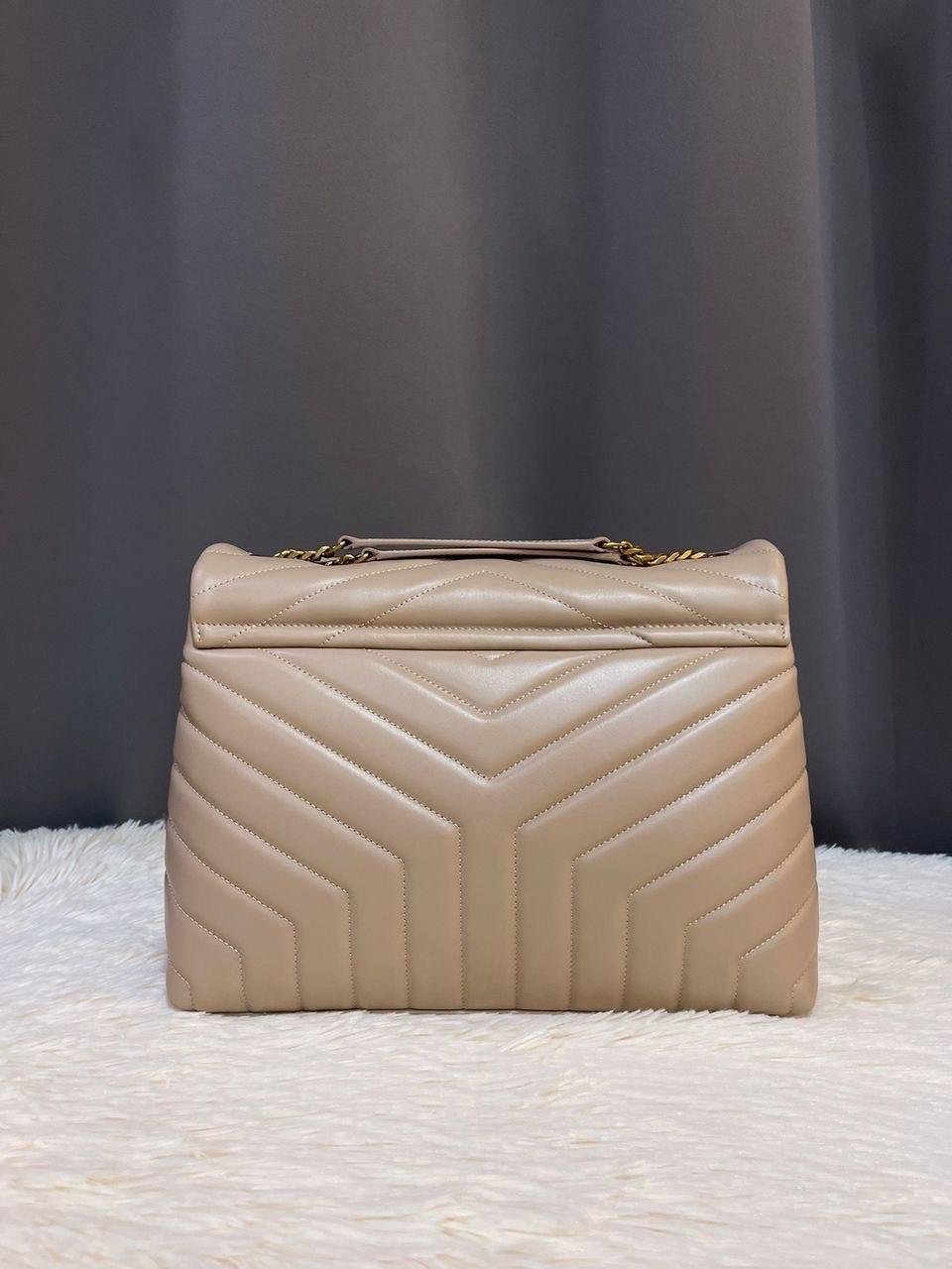 Saint Laurent LouLou Medium Beige Leather Bag, 32cm - Image 4
