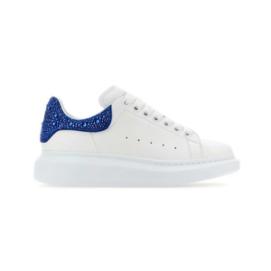Alexander McQueen Oversized White Leather Shoes with Blue Crystals
