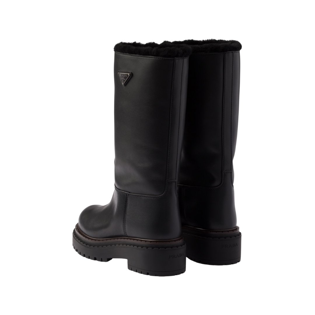 Prada black leather and sheepskin boots - Image 5