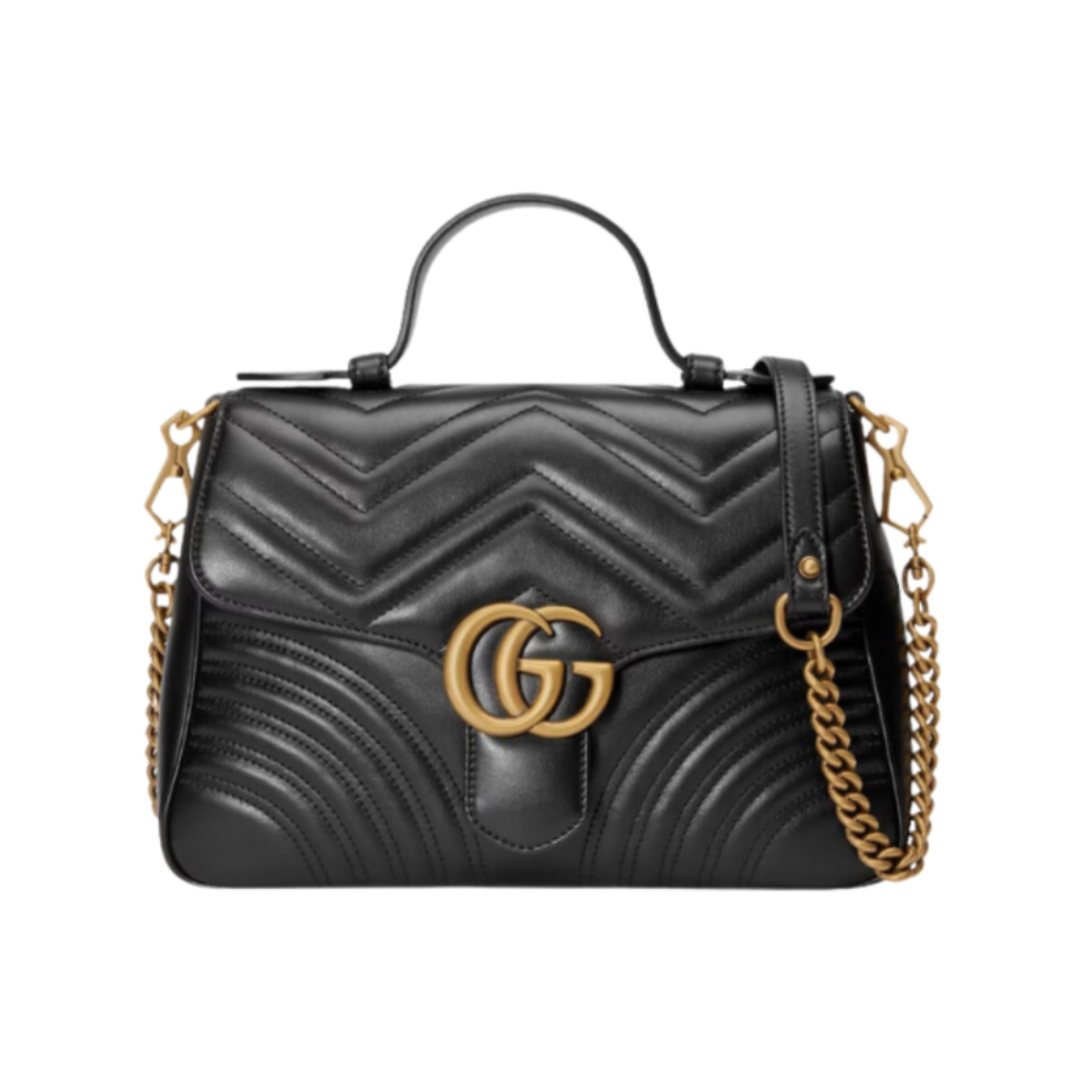 Gucci GG Marmont Top Handle Bag in Black Leather 26 cm