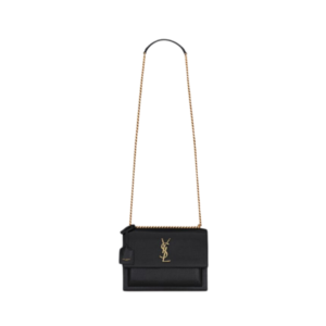 Saint Laurent Sunset Medium Bag in Black Leather 22 cm
