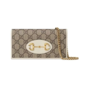 Gucci Horsebit 1955 Wallet in Brown/Beige GG Supreme Canvas 10cm