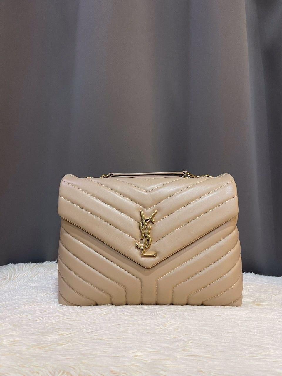 Saint Laurent LouLou Medium Beige Leather Bag, 32cm - Image 7