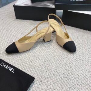 Chanel Slingback Beige and Black with Mid Heel