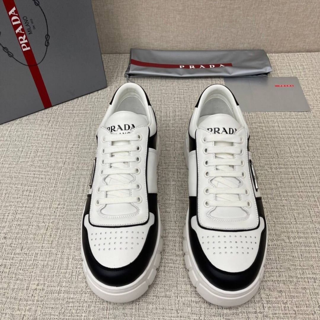 Prada Downtown sneakers in white and black leather - Image 2