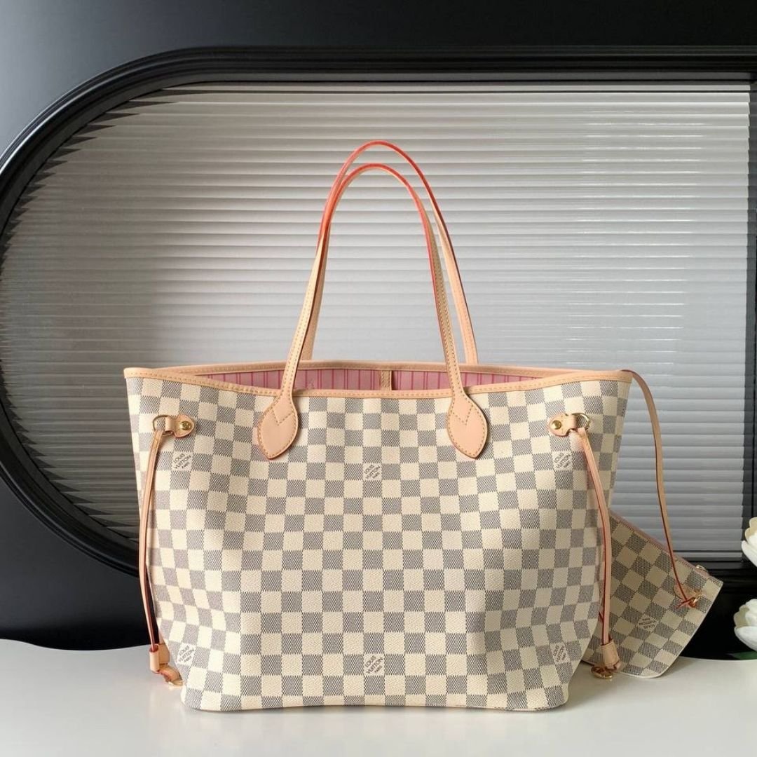 Louis Vuitton Neverfull MM bag in Damier Azur canvas 32 cm - Image 4