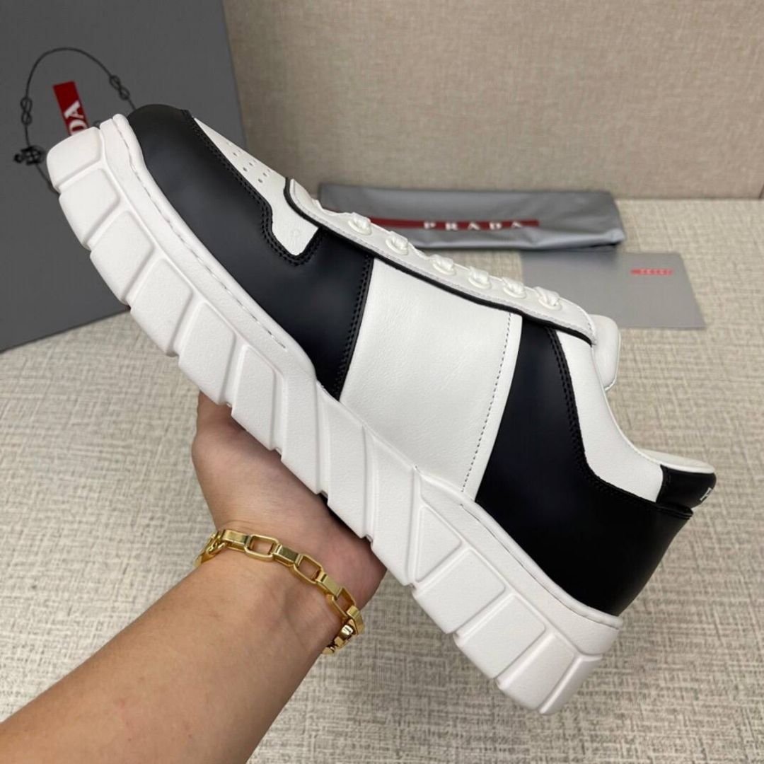 Prada Downtown sneakers in white and black leather - Image 3
