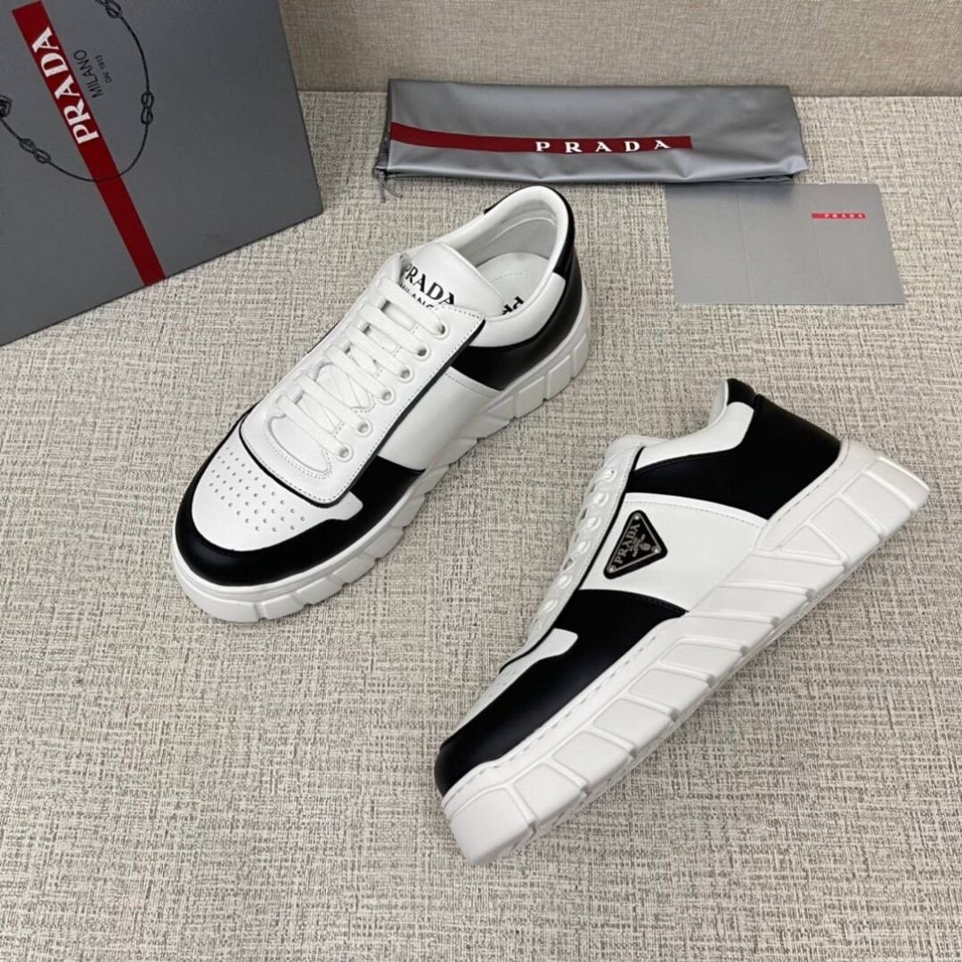 Prada Downtown sneakers in white and black leather - Image 5