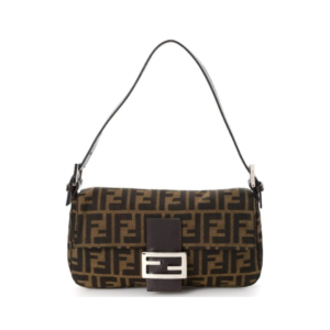 Fendi Baguette Bag in Brown Jacquard Fabric, 25 cm