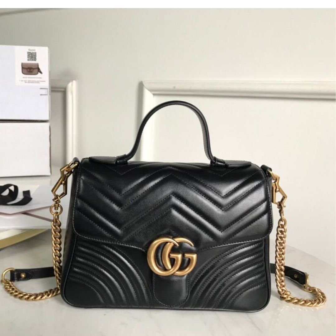 Gucci GG Marmont Top Handle Bag in Black Leather 26 cm - Image 3