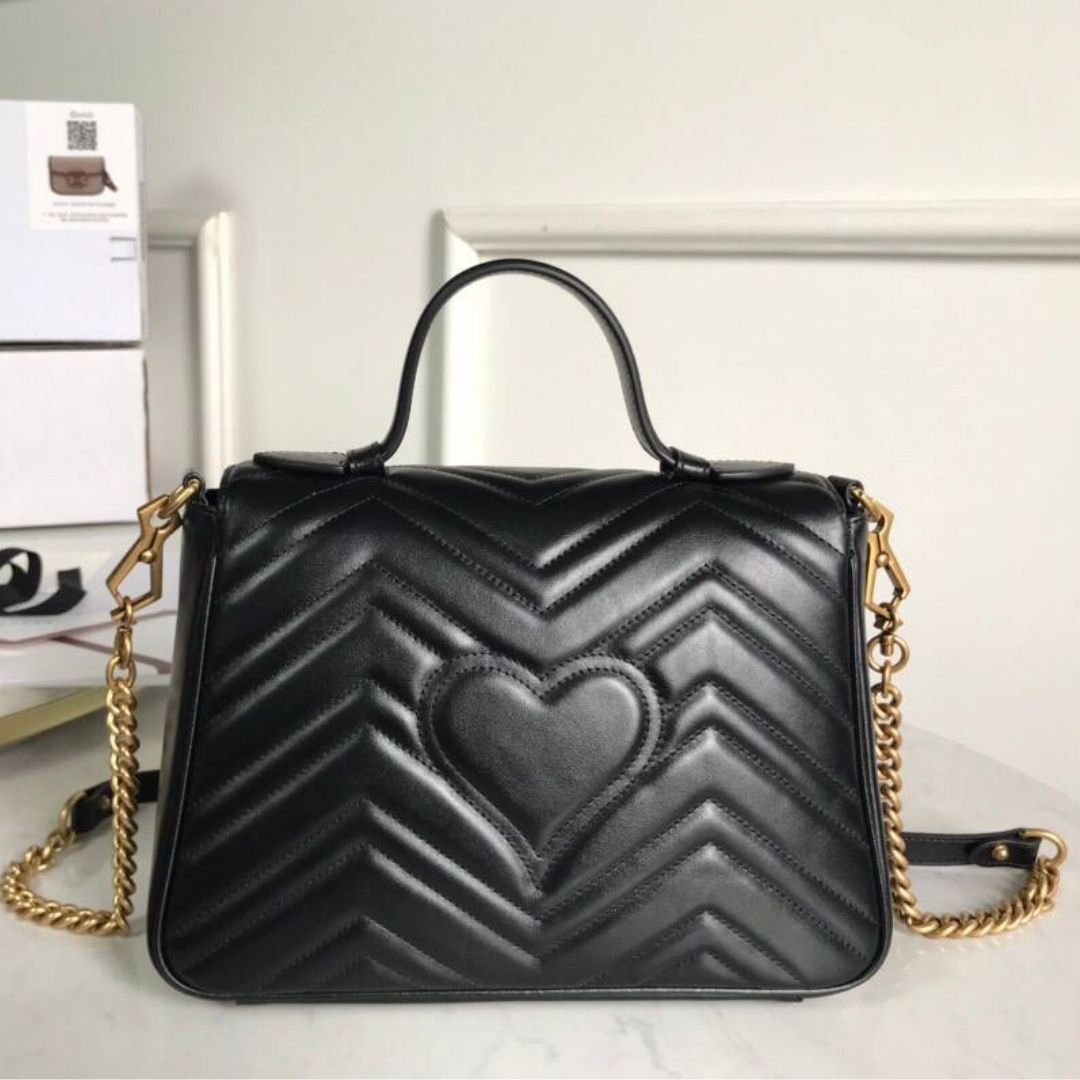 Gucci GG Marmont Top Handle Bag in Black Leather 26 cm - Image 2