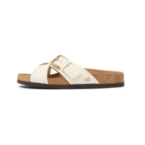 Gucci slide sandals in white leather with gold logo