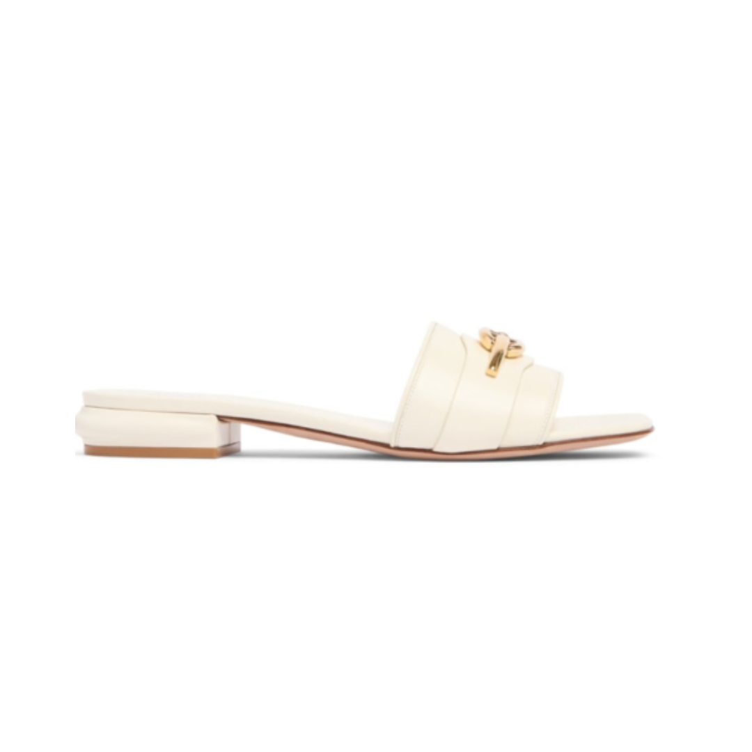 Roger Vivier Moon Sandals in White Leather with Gold Buckle