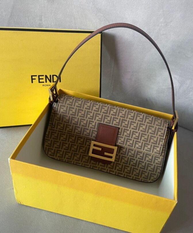 Fendi Baguette 1997 bag in coffee brown fabric, 28 cm - Image 2