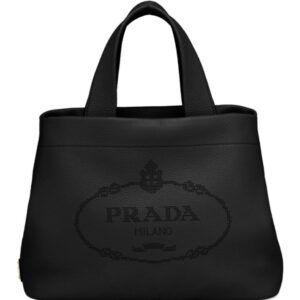 Prada bag in black leather with embroidered logo