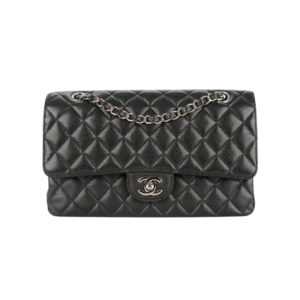 Chanel Classic Flap Bag 11.12 in Black Caviar Leather with Silver Hardware