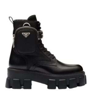 Prada Monolith black ankle boots with removable pocket