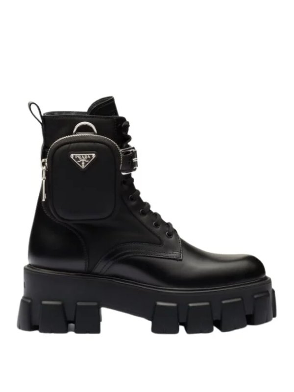 Prada Monolith black ankle boots with removable pocket