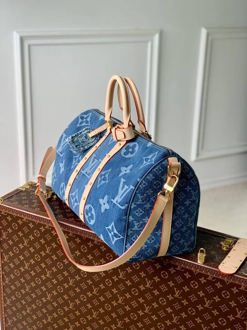 Louis Vuitton Keepall Bandoulière Monogram Denim light blue bag 45 cm - Image 3
