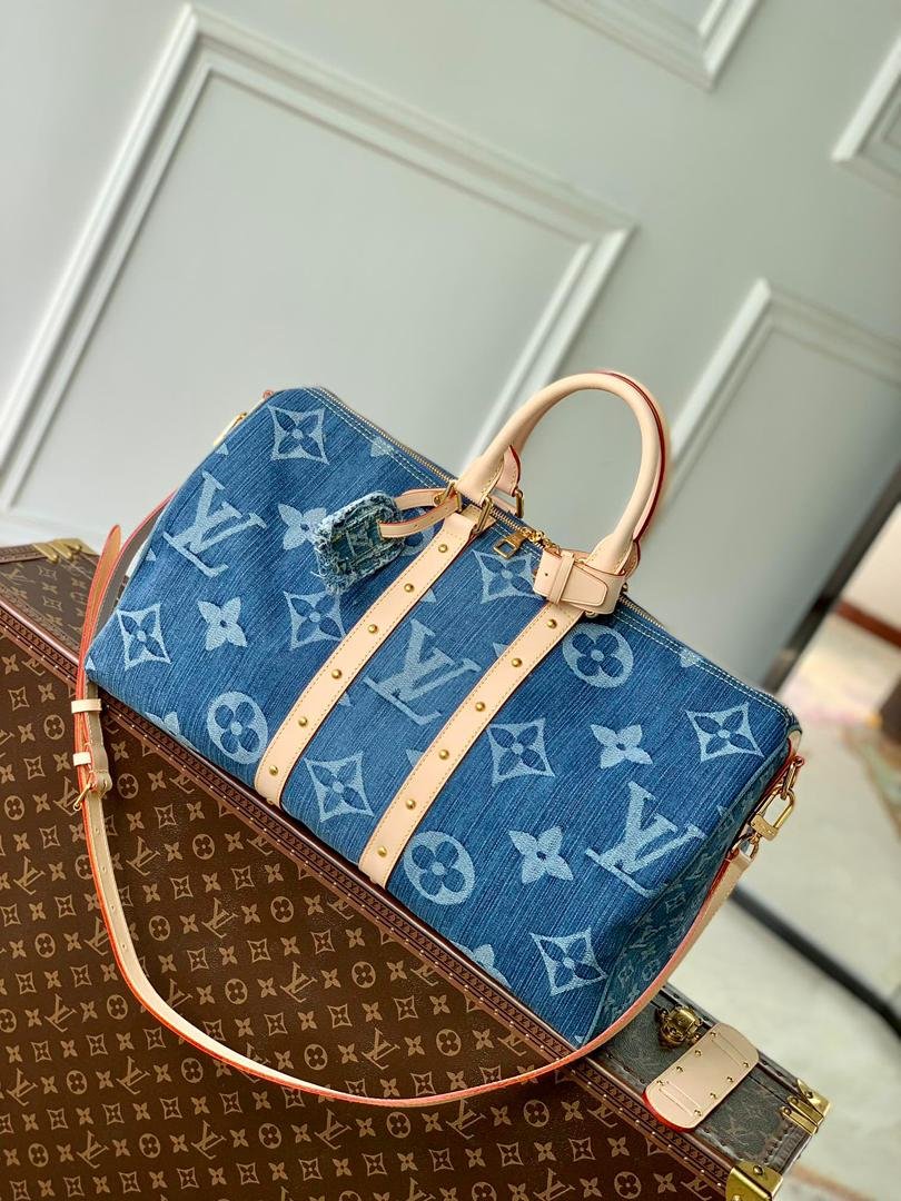 Louis Vuitton Keepall Bandoulière Monogram Denim light blue bag 45 cm - Image 4
