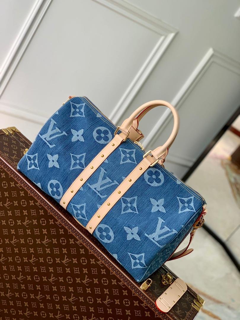 Louis Vuitton Keepall Bandoulière Monogram Denim light blue bag 45 cm