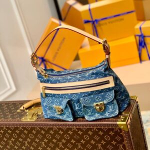 Louis Vuitton Monogram Denim Baggy PM bag in blue denim canvas.