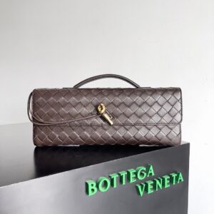 Bottega Veneta brown woven clutch bag with gold-tone latch closure