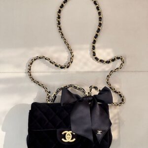 Chanel Quilted Black Velvet Bag with Chain Strap