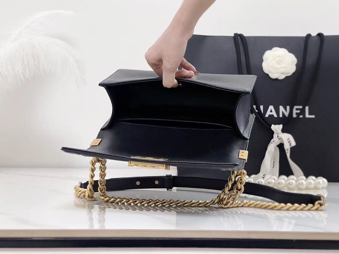 Chanel Boy Mini Bag in Black Leather with Gold Hardware 20cm view 2