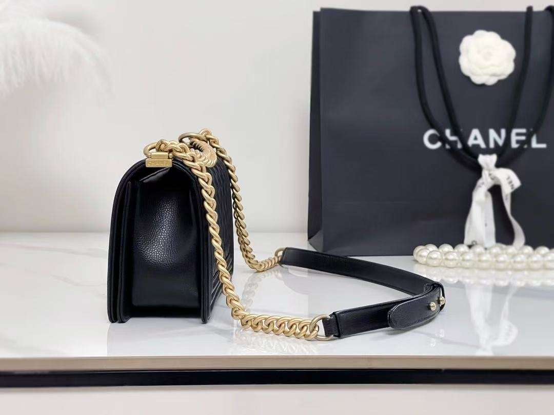 Chanel Boy Mini Bag in Black Leather with Gold Hardware 20cm view 3
