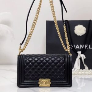 Chanel Boy Mini Bag in Black Leather with Gold Hardware 20cm