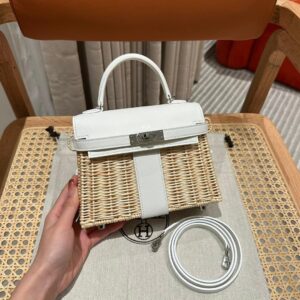 Hermès Kelly Picnic 20 bag in osier and white Swift leather