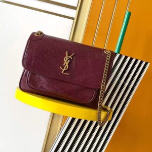 Saint Laurent Niki Medium bag in burgundy vintage leather 28 cm