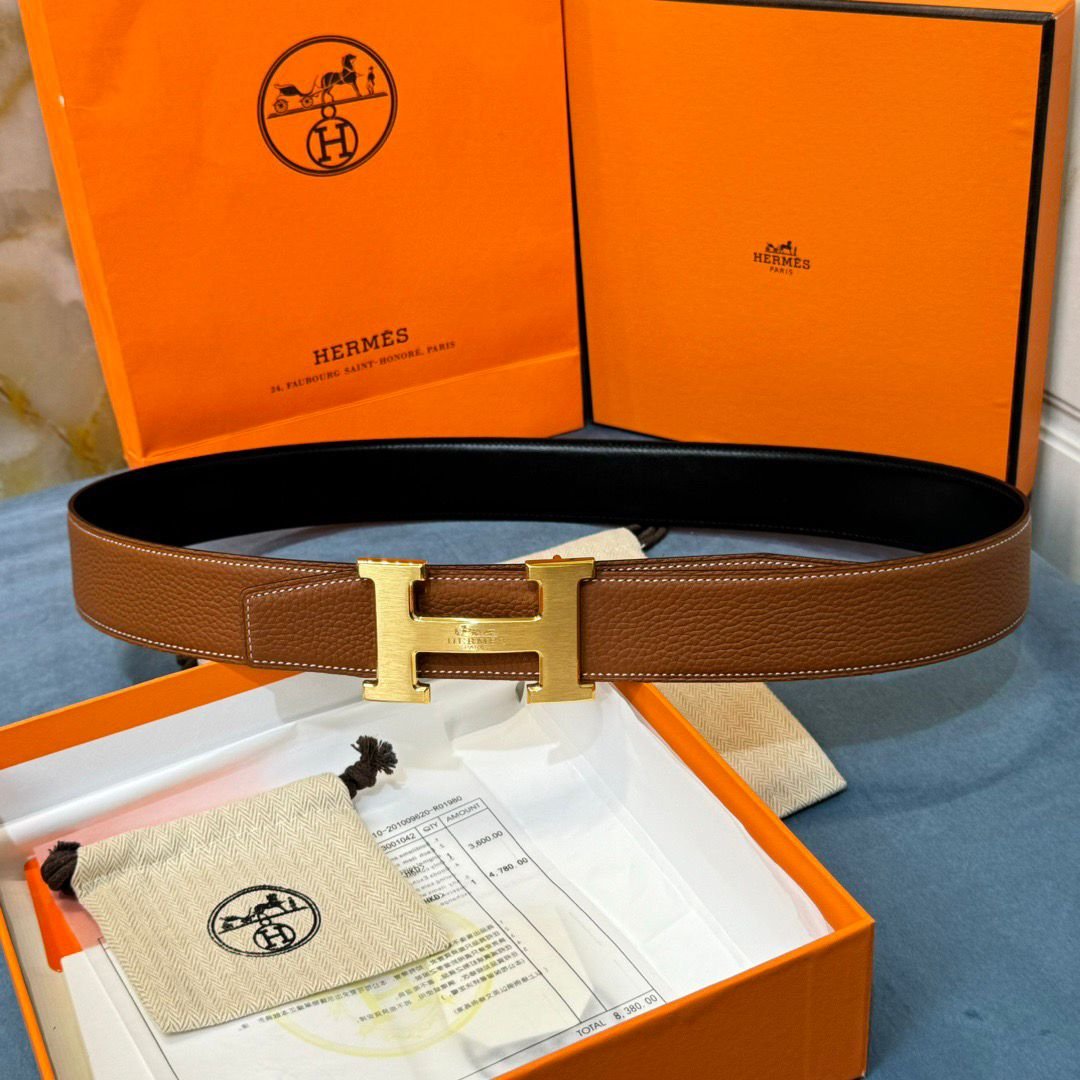 Hermès Mini H Belt in Black/Brown with Gold Buckle 32mm - Image 2