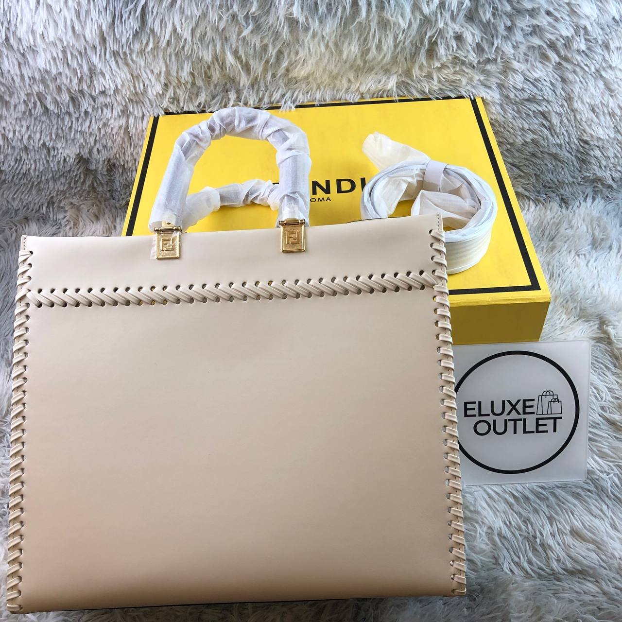 Fendi Sunshine Shopper Bag in Cream Leather 35cm - Image 3