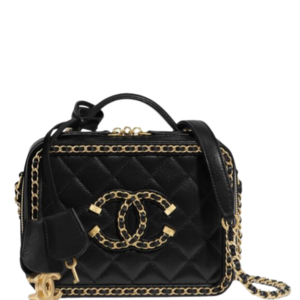 Chanel CC Filigree Vanity Case Mini Bag in Black Leather 18cm