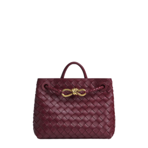 Bottega Veneta Small Andiamo Bag in Woven Leather in Burgundy, 25 cm