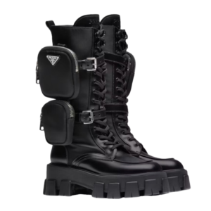 Prada Monolith biker boots in black nylon and leather