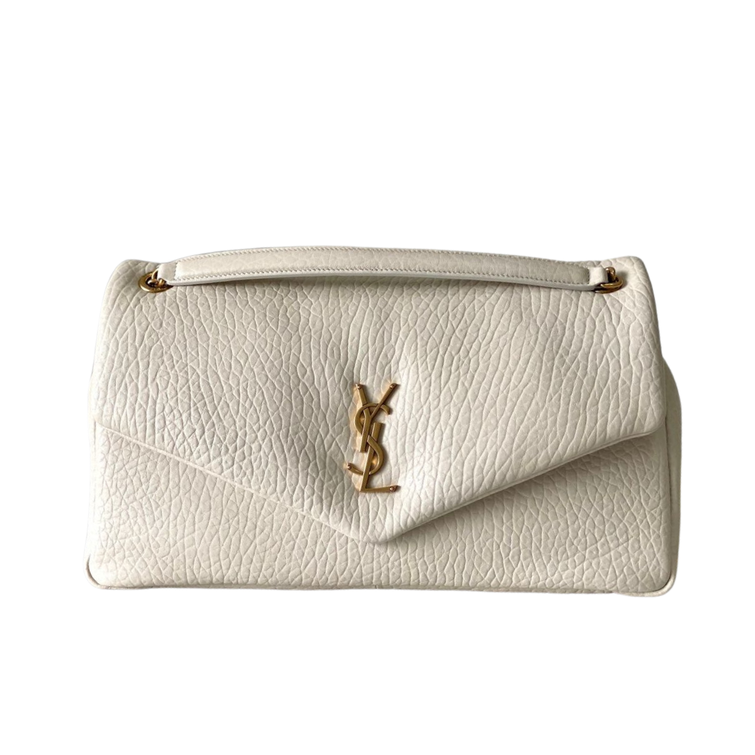 Saint Laurent Calypso Medium in White Hammered Leather 21 cm